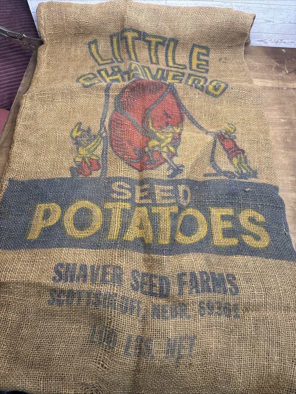 Scottsbluff Nebraska Little Shavers 100 Pound Seed Potatoes Burlap Sack Vintage